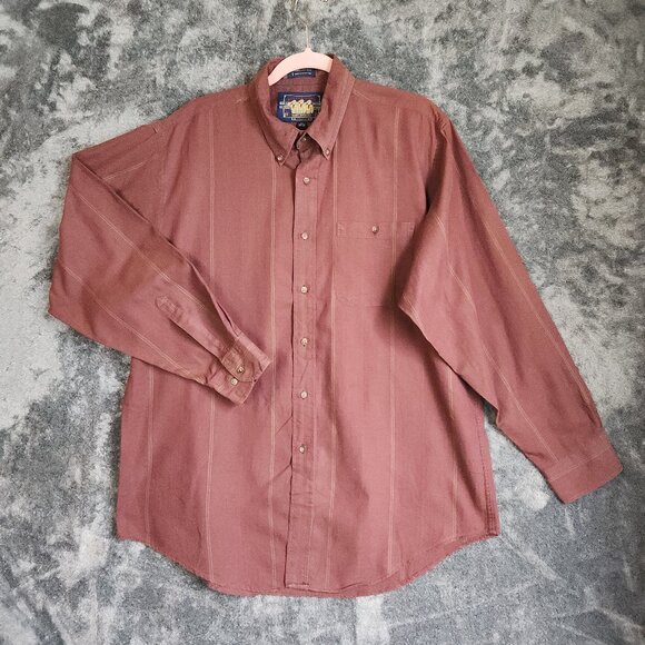 VTG Ralph Lauren Chaps Burgundy Red Striped Button Up Shirt Men's Sze 17 34-35 - Picture 1 of 9